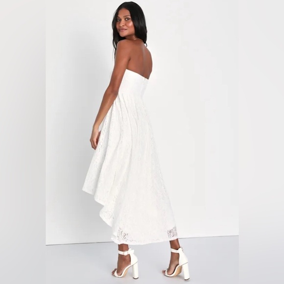 LULUS Curated Charm White Lace Strapless Bustier High-Low Dress BRIDAL - Picture 3 of 12